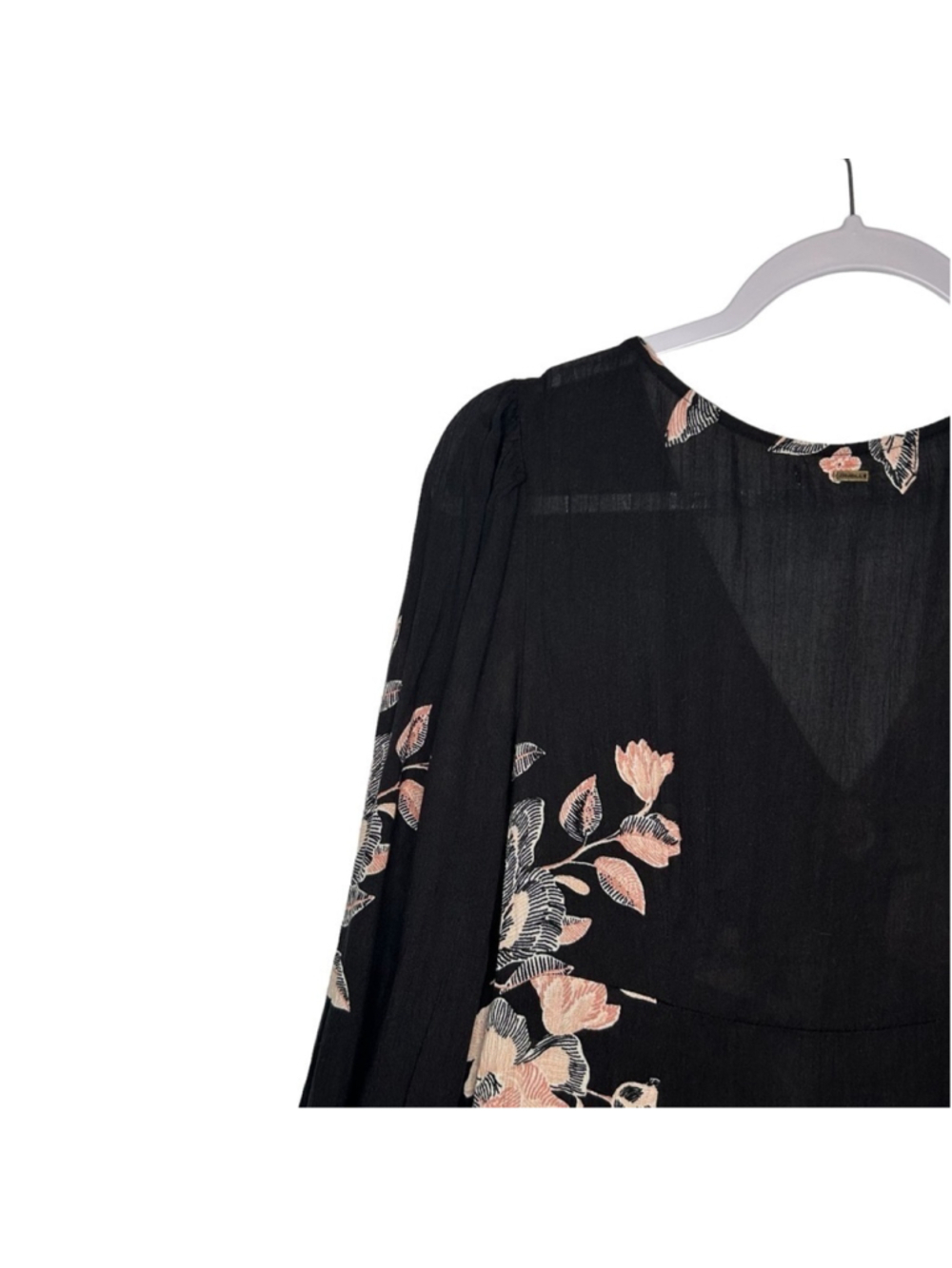 O'NEILL Juniors' Black Floral Printed Marylou Long Sleeve Mini Dress Size Small - Picture 8 of 12